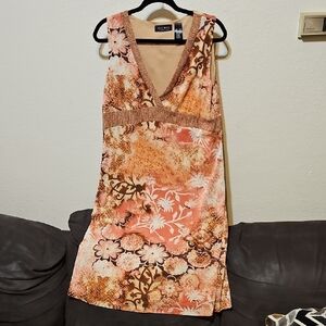 Axcess Women's Floral Coral and Chocolate Midi Dress